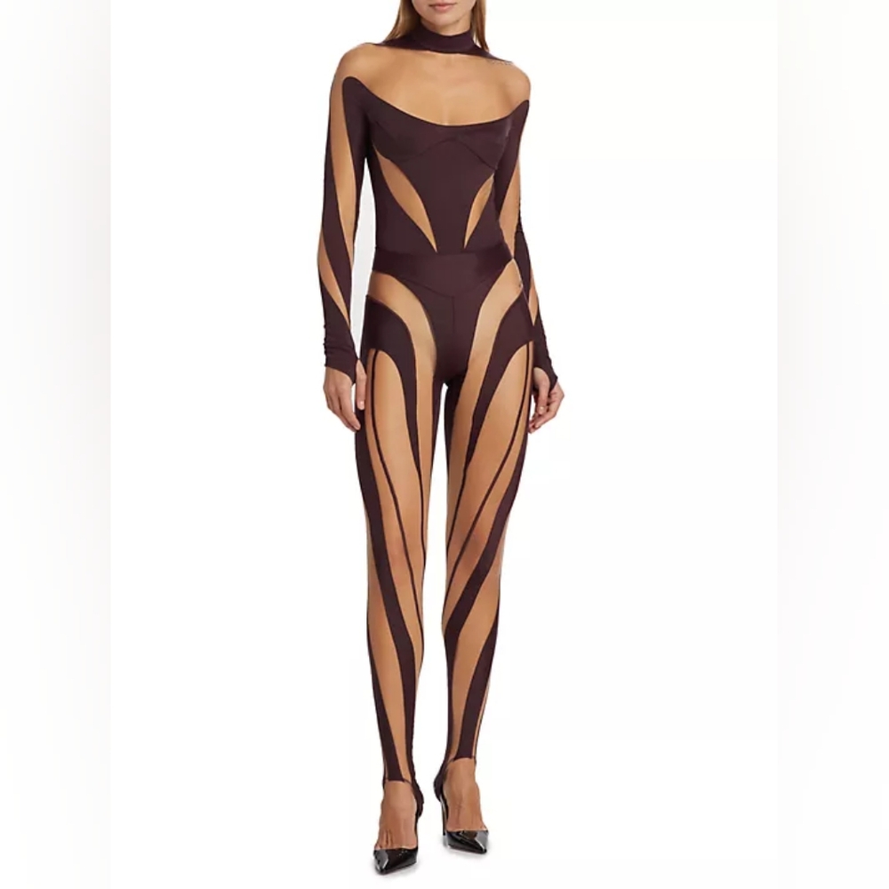 3S. NWT MUGLER ILLUSION MESH INSERT BODYSUIT SIZE FR 36 / US 4 - Picture 3 of 15
